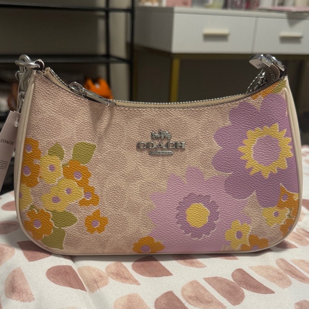 Coach Pink and Purple Floral Shoulder Bag. New